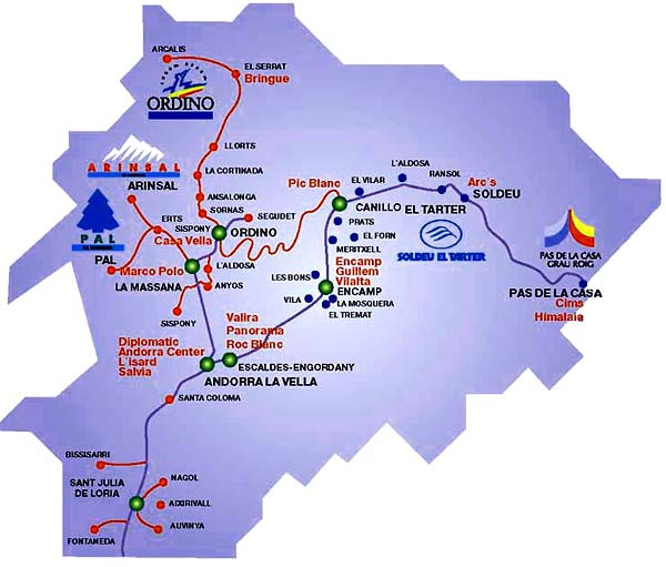 Карта горнолыжных курортов Андорры