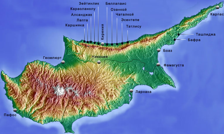 Северный Кипр. Карта.